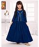 Tiny Kingdom Georgette Woven Solid Gown With Three Fourth Sleeves Beads Embellished Jacket Set - Blue