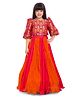 Tiny Kingdom Woven Three Fourth Balloon Sleeves Floral Printed Lehenga Choli Set - Orange