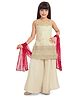 Tiny Kingdom Woven Sleeveless Floral Embroidered Mirror Work Detailed Kurti & Palazzo With Dupatta Set - Cream