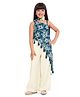 Tiny Kingdom Sleeveless Floral Embroidered & Sequins Embellished Top & Palazzo With Neck Belt Set - Blue