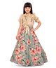 Tiny Kingdom Woven Half Sleeves Sequin Embellished & Floral Printed Lehenga Choli - Cream