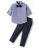 Mark & Mia Woven Full Sleeves Checks Party Shirt & Trouser Set With Bow & Suspender - Light Blue
