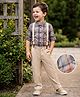 Mark & Mia Cotton Woven Full Sleeves Checks Party Shirt & Trouser With Bow & Suspender - Grey & Beige