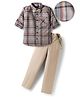 Mark & Mia Cotton Woven Full Sleeves Checks Party Shirt & Trouser With Bow & Suspender - Grey & Beige
