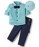 Mark & Mia Woven Full Sleeves  Printed Party Shirt & Trouser Set with Bow & Suspender - Light Blue & Navy
