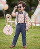 Mark & Mia Woven Full Sleeves Printed Party Shirt & Trouser Set with Bow & Suspender - Pink & Navy Blue