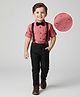 Mark & Mia Woven Full Sleeves Printed Party Shirt & Trouser Set with Bow & Suspender - Dark Pink & Black