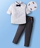 Mark & Mia Woven Full Sleeves   Printed Shirt & Trouser Set With Bow & Suspender - White & Black