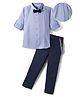 Mark & Mia Woven Full Sleeves Solid Color Party Shirt & Pant Set with Bow & Suspender - Light Blue
