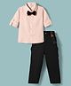 Mark & Mia Cotton Woven Full Sleeves Striped Party Shirt & Trouser With Bow & Suspender - Multicolor