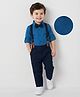 Mark & Mia Cotton Woven Full Sleeves Solid Party Shirt & Trouser Set With Bow & Suspender - Blue & Black