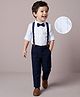 Mark & Mia Woven Full Sleeves Striped Party Shirt & Trouser Set with Bow & Suspender - Navy Blue & White