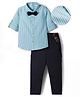 Mark & Mia Woven Full Sleeves Striped Party Shirt & Trouser Set with Bow & Suspender - Black