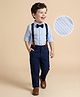 Mark & Mia Woven Full Sleeves Striped Party Shirt & Trouser Set with Suspender & Bow - Navy & Light Blue