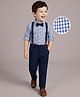Mark & Mia Woven Full Sleeves Checkered Party Shirt & Trouser Set with Bow & Suspender - Navy Blue