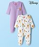 Babyhug Disney Interlock Knit Full Sleeves Sleepsuit With Winnie the Pooh Print Pack of 2 - White & Purple