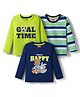 Babyhug 100% Cotton Knit Full Sleeves T-Shirts with Stripe & Happy & Goal Time Text Print Pack of 3 - Navy Blue & Lime Green