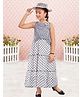 Lei-Chie Georgette Woven Sleeveless Polka Dots Printed Tiered Dress With Hat Set -White & Navy Blue