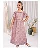 Lei-Chie Chiffon Woven Cold Shoulder Abstract Printed Floral Applique Detailed Dress - Pink