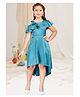 Lei-Chie Satin Woven Cold Shoulder Floral Applique Detailed Dress - Blue