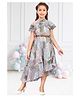 Lei-Chie Georgette Woven Cold Shoulder Floral Printed Asymmetrical Dress With Belt - Blue