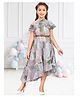 Lei-Chie Georgette Woven Cold Shoulder Floral Printed Asymmetrical Dress With Belt - Green