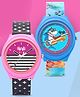 Ji & Ja Set Of 2 Abstract & Shark Designed Analogue Watches - Pink & Blue