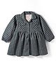 Babyhug Suede Woven Full Sleeves Winter Frocks with Checks - Dark Green