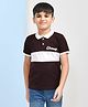 Hrit Cotton Knit Half Sleeves Colour Blocked & Champ Text Embroidered Polo Tee - Brown