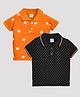 Hrit Cotton Knit Pack Of 2 Half Sleeves Stars & Polka Dots Printed Polo Tees - Black & Orange