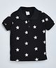 Hrit Cotton Knit Half Sleeves Stars Printed Polo Tee - Black