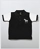 Hrit Cotton Knit Half Sleeves Colour Blocked & Zebra Printed Polo Tee - Black