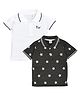 Hrit Cotton Knit Pack Of 2 Half Sleeves Solid & Stars Printed Polo Tees - Grey & White