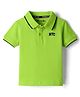 Kookie Kids Cotton Knit Half Sleeves Polo T-Shirt with Tipping & Nyc Text Embroidery - Limegreen