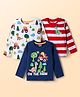 Babyhug 100% Cotton Knit Full Sleeves T-Shirts with Dino Print & Stripes Pack of 3 - Navy Blue White & White