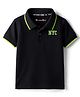 Kookie Kids Cotton Knit Half Sleeves Polo T-Shirt with Tipping & Nyc Text Embroidery - Black