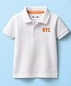 Kookie Kids Cotton Knit Half Sleeves Polo T-Shirt with NYC Embroidery - White