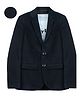 Charchit Cotton Blend Woven Full Sleeves Ribbed Blazer With Teddy Bear Printed Tee Set - Navy Blue