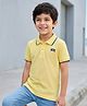 Kookie Kids Cotton Knit Half Sleeves Polo T-Shirt with Tipping & Nyc Text Embroidery - Yellow