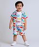 Ministitch Cotton Woven Half Sleeves Beach Theme Printed Coordinating Shirt & Shorts With Tee Set - Multi Colour