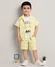 Ministitch Cotton Woven Half Sleeves Bananas Printed Coordinating Shirt & Shorts With Tee Set - Yellow