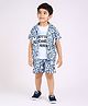 Ministitch Cotton Woven Half Sleeves Alphabets Printed Coordinating Shirt & Shorts With Tee Set - Blue