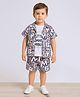 Ministitch Cotton Woven Half Sleeves Alphabets Printed Coordinating Shirt & Shorts With Tee Set - Beige