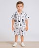 Ministitch Cotton Woven Half Sleeves Abstract Printed Coordinating Shirt & Shorts Set - White