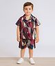 Ministitch Cotton Woven Half Sleeves Geometric Printed Coordinating Shirt & Shorts Set - Maroon