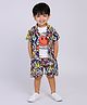 Ministitch Cotton Woven Half Sleeves Abstract Printed Coordinating Shirt & Shorts With Tee Set - Multi Colour