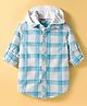 Under Fourteen Only Cotton Checks Contrast Detachable Hoodie Full Sleeve Shirt - Blue - 10-11 YRS - Cotton - (10 to 11 Years)