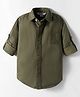 Under Fourteen Only Full Sleeves Thread Work Embroidered Shirt - Green