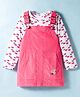 Under Fourteen Only Floral Embroidered Pinafore Dress With Full Sleeves Cherries Printed Tee - Peach
