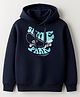 Doreme Fleece Knit Full Sleeves Hooded Sweatshirt with Text Print - Navy Blue